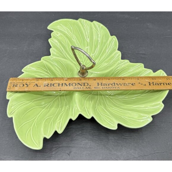 Vintage California USA Pottery Green Triple Leaf Divided Platter Ring Handle MCM - Picture 9 of 10